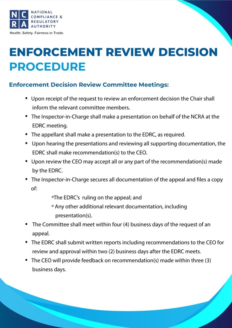 Enforcement Decision Procedure National Compliance and Regulatory